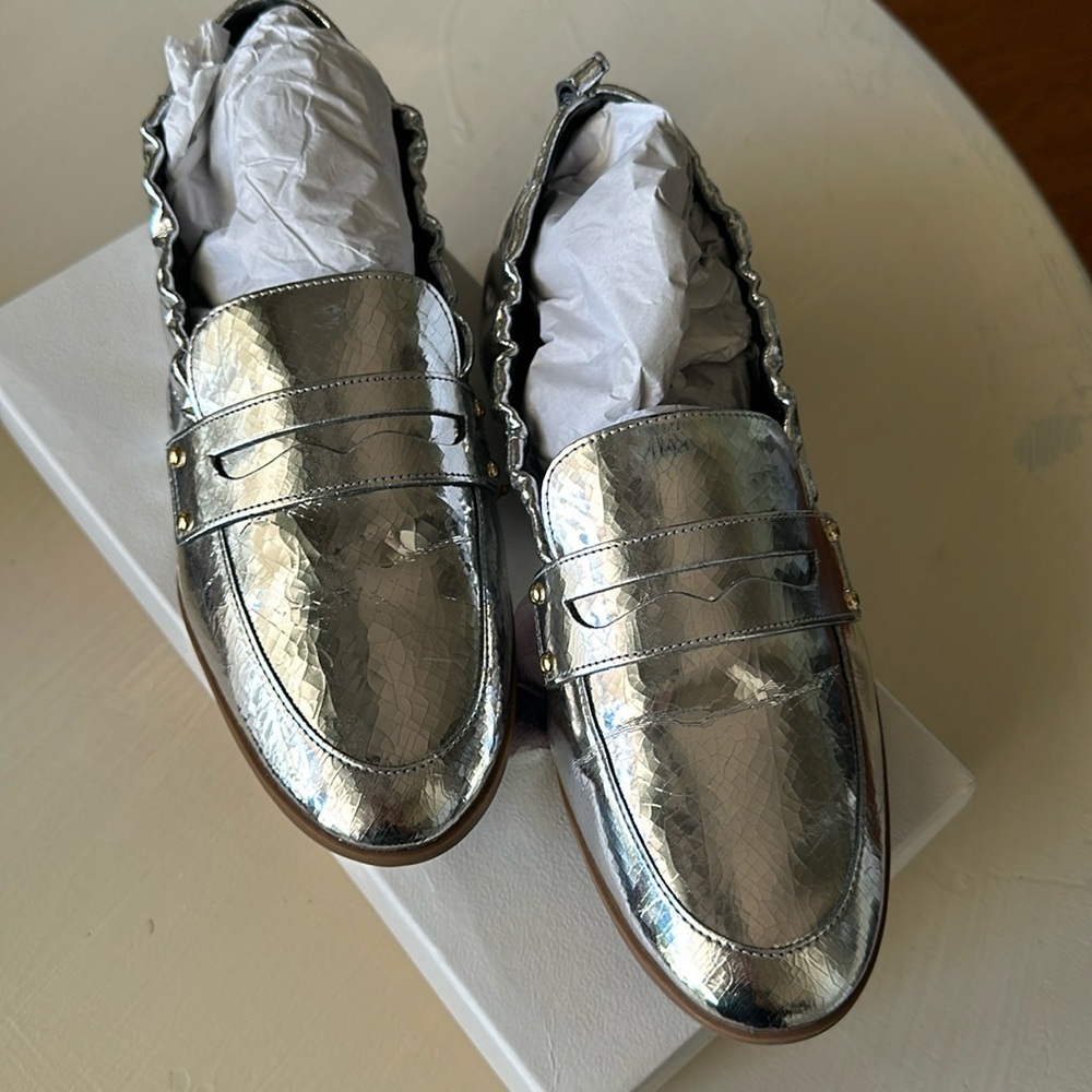 Metallic Silver Loafers Size 9